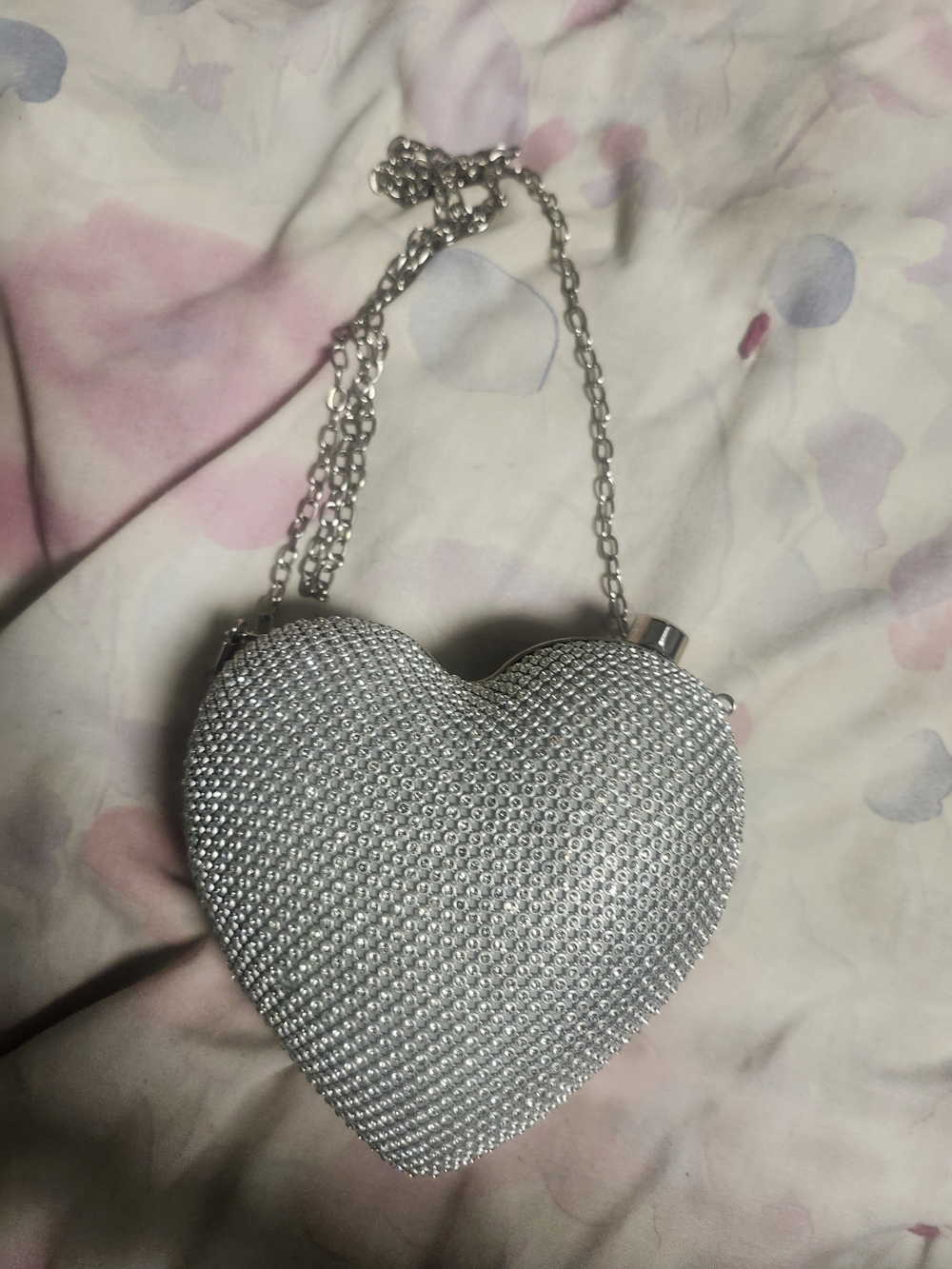 Silver Heart Crystal Evening Bag - Unbranded